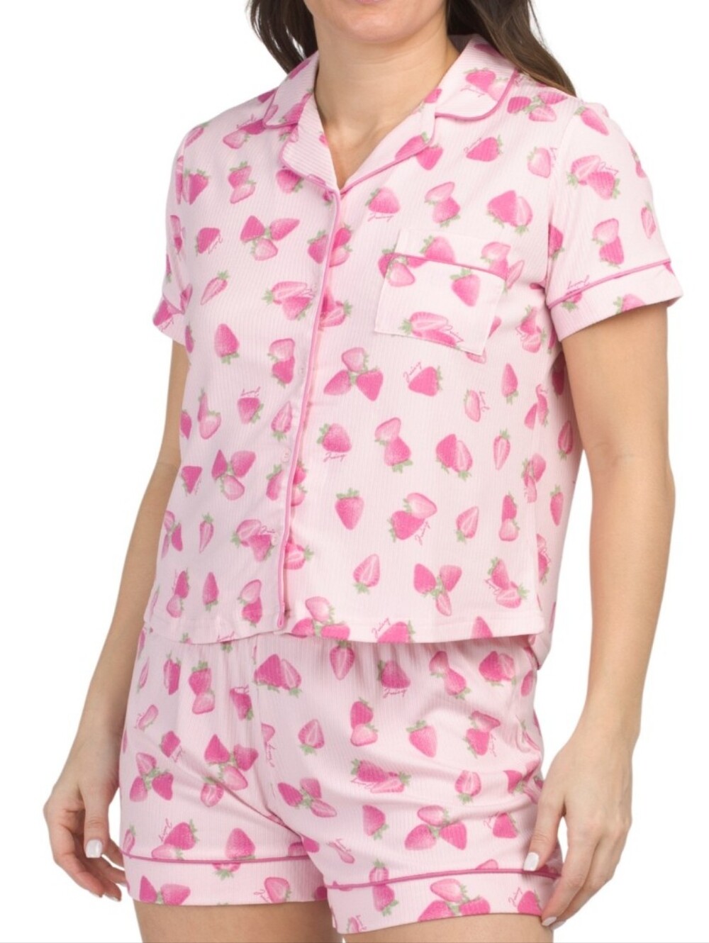 NEW Juicy Couture Sleepwear 2 pc Berry Print Ribbed Pajama Shorts Set  PINK
